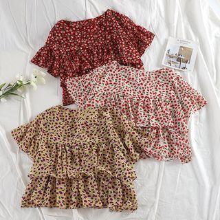Floral Ruffle Short-sleeve Top