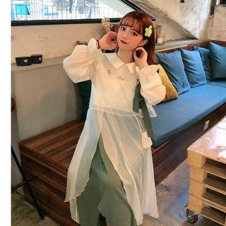 Long-sleeve Ribbon Bow Midi Dress