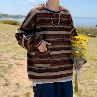 Round-neck Striped Pocket Oversize Sweater