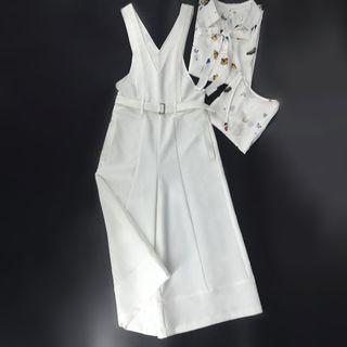 Print Long-sleeve Blouse / Short Dungaree