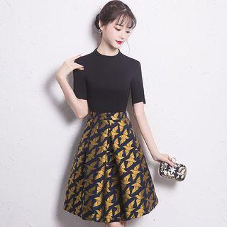 Printed Short-sleeve A-line Cocktail Dress