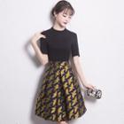 Printed Short-sleeve A-line Cocktail Dress