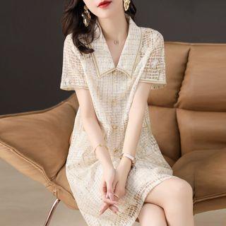 Short-sleeve Floral Lace Shirt Dress