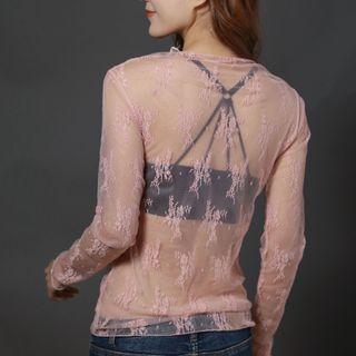Long-sleeve Printed Mesh Top / Camisole Top