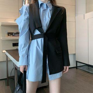Cut-out Shirt / One-shoulder Asymmetric Blazer