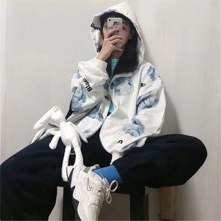 Rabbit Print Zip-up Hooded Jacket