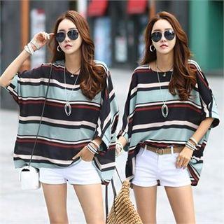 Dolman-sleeve Multi-stripe Top
