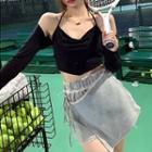 Halter Camisole Top / Oversleeves / Mini A-line Skort / Set