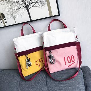 Color Block Number Print Canvas Shoulder Bag