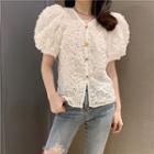 Short-sleeve Embroidered Chiffon Buttoned Top