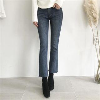 Washed Fleece-lined Boot-cut Jeans