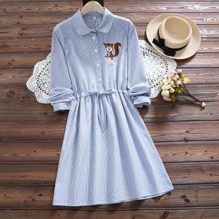 Long-sleeve Squirrel Embroidery A-line Dress