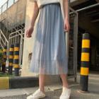 High-waist Dotted Mesh Midi Skirt