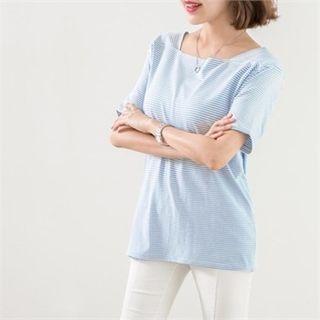 Square-neck Short-sleeve Striped T-shirt