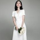 Short-sleeve Embellished Slit-hem Wedding Gown