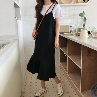 Flared Hem Midi Pinafore Dress
