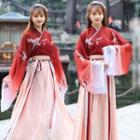 Set: Crane Long-sleeve Hanfu Top + Maxi Skirt
