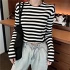 Striped Ribbed Cropped T-shirt