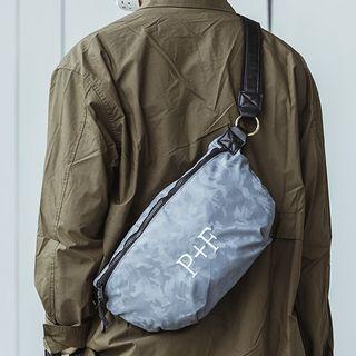 Letter Embroidered Camo Print Belt Bag