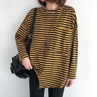Long-sleeve Striped Asymmetrical T-shirt
