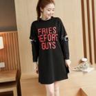 Sequined Ripped Sleeve Lettering Pullover Dress