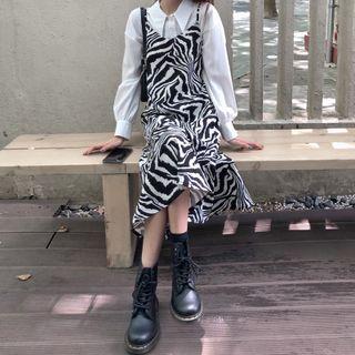Long-sleeve Plain Shirt + Leopard Print Dress