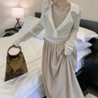 Long-sleeve Notch Lapel Top / Spaghetti-strap Midi A-line Dress