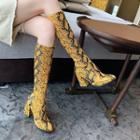 Snake Skin Pattern Knee High Chunky Heel Boots