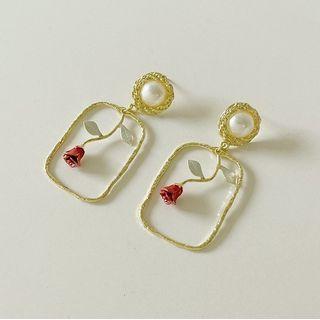 Faux Pearl Rose Alloy Dangle Earring 1 Pair - Faux Pearl Rose Alloy Dangle Earring - Gold - One Size