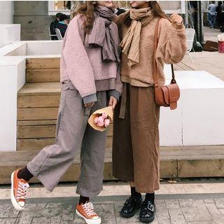 Pullover With Scarf / Corduroy Cropped Wide Leg Pants