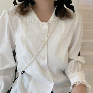Collared Lace Trim Button-up Blouse