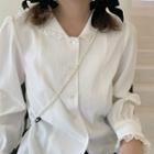 Collared Lace Trim Button-up Blouse