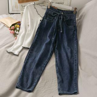 Drawcord High-waist Loose Jeans