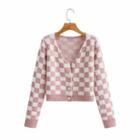 Check Mohair Cardigan Pink & White - One Size