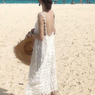 Open Back Spaghetti Strap Dress White - One Size
