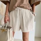 Drawing-waist Linen Blend Shorts
