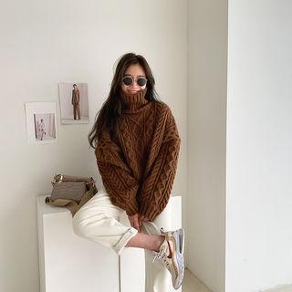 Turtleneck Oversize Cable Sweater