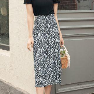 Floral Side Slit Midi Skirt