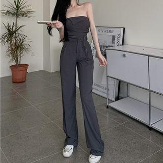 Bandeau Tank Top / High-waist Wide-leg Pants