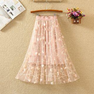 Flower Detail Midi A-line Skirt