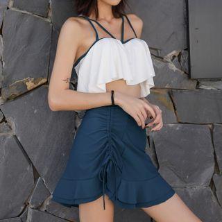 Set: Bikini Top + Shorts + Ruffle Hem Skirt