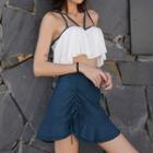 Set: Bikini Top + Shorts + Ruffle Hem Skirt