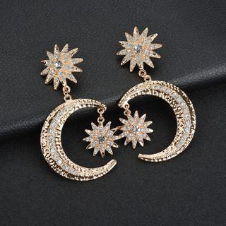 Rhinestone Moon & Star Earrings Gold - One Size