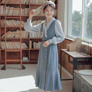 Long-sleeve Bow-neck Midi Mermaid Dress