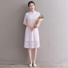 Elbow-sleeve Lace Qipao Dress