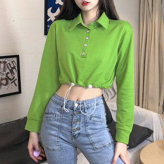 Polo-neck Drawstring-cuff Sweatshirt