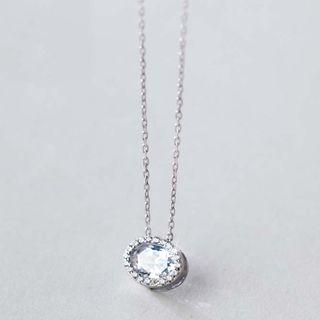 S925 Silver Rhinestone Oval Pendant Necklace