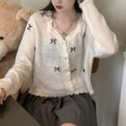 Bow Cropped Cardigan White - One Size
