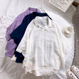 Elbow Sleeve Plain Oversized Shirt