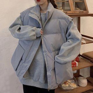 Plain Sweatshirt / Padded Zip-up Vest / Harem Pants